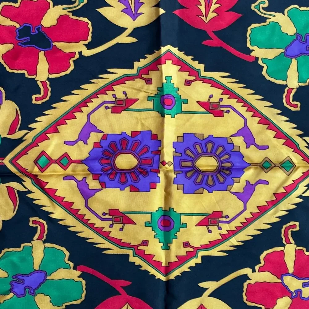Vintage 1980s Linda Allard for Ellen Tracy silk scarf square ornate geometric